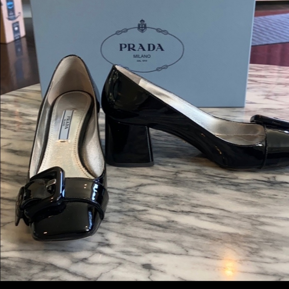 Prada buckled black pump